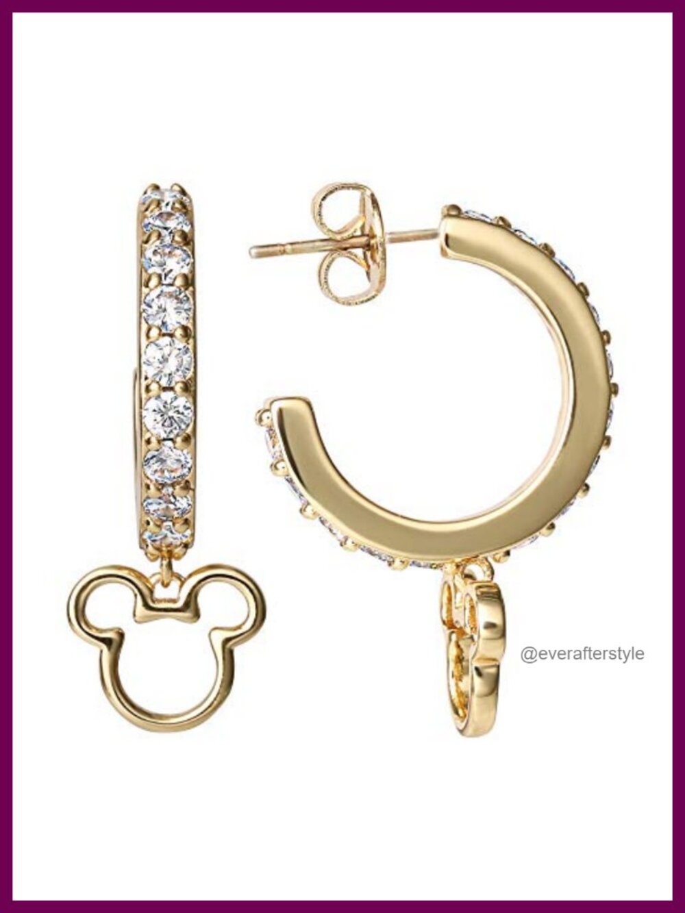Mickey Mouse Hoop Earrings Women Cubic Zirconia Gold Flash-Plated Brass